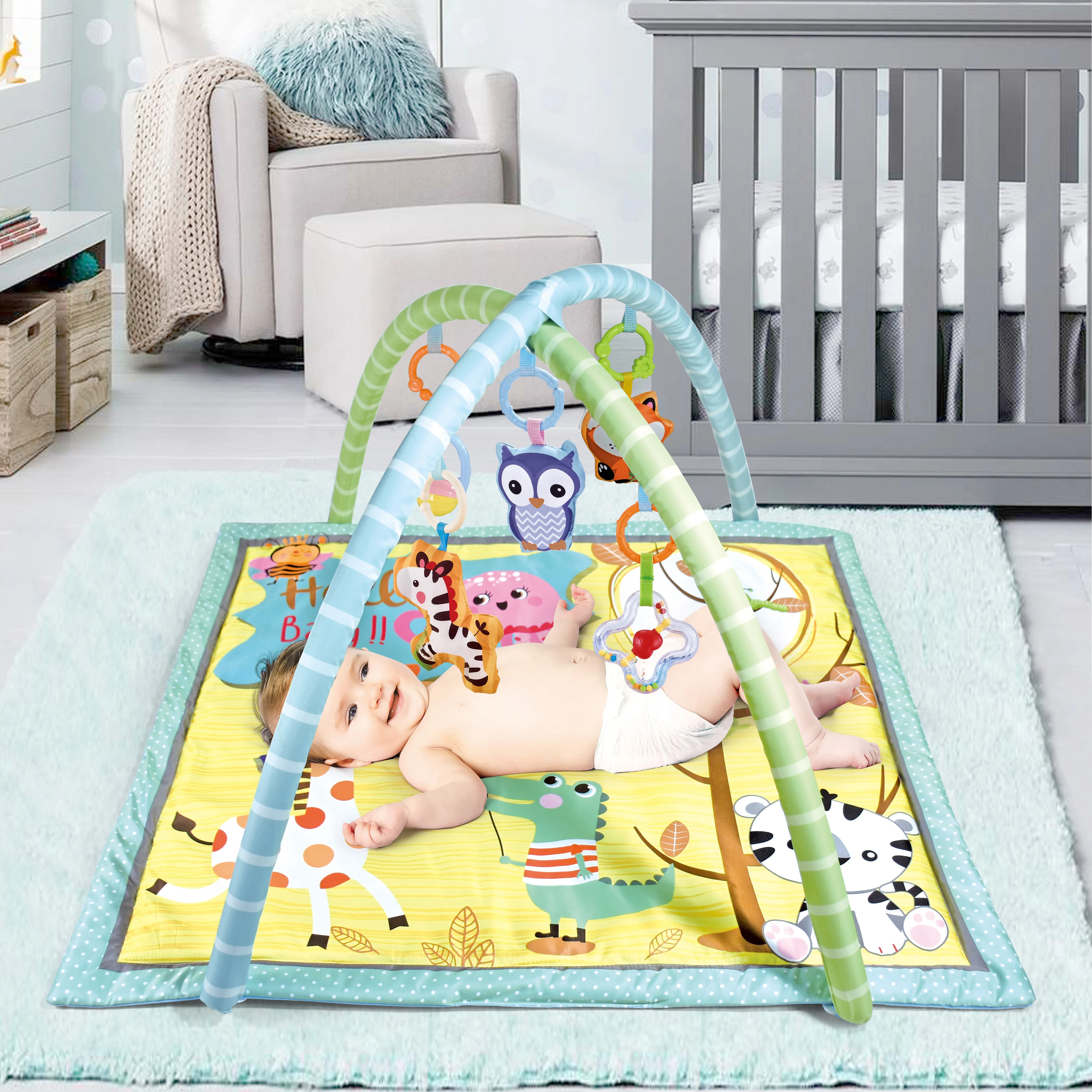 Baby Fitness Stand Square Cartoon Animal Foldable Puzzle Education Game Blanket Machine Washable Easy Clean Baby Fitness Stand