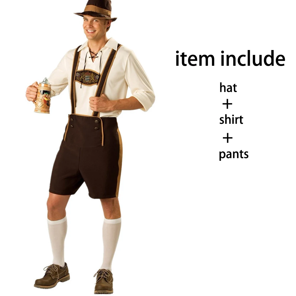 Men's Oktoberfest Costume Brewer Shirt Suspenders & Hat for Beer Festival Halloween German Party - Adult Beer Outfit M-3XL