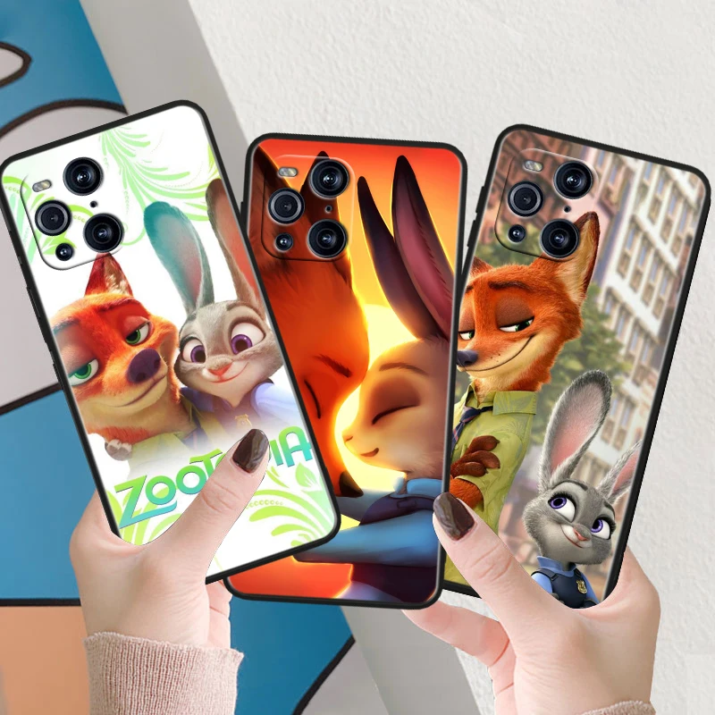 Disney Zootopia Black Silicone Phone Case, Soft Cover for OPPO Find X6, X5, X3, X2, F21S, F21 Pro Lite, Neo, Judy