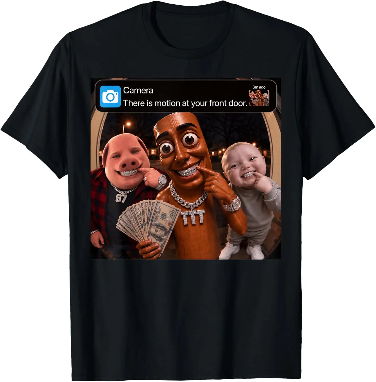Motion At Your Front Door Tung Sahur John Pork Ai Baby Meme T-Shirt Unisex Tee Vintage Y2K Aesthetic Gothic Streetwear Novelty  Retro Aesthetic Grunge 100%Cotton Crew Neck Holiday Gift