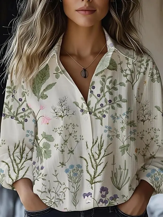 Women's Shirt Floral Graphic Stylish Casual Long Sleeve Shirt Collar Regular Tops Daily Going Out Buttons Women's Clothing