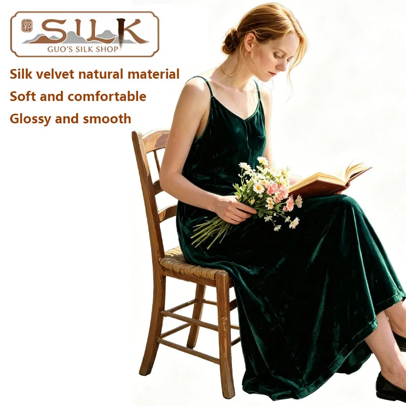 High-end 100% Silk Velvet Women's Dress Original Design - Strapless Long Dress - Loose and Comfortable - Casual - Soft and Fine