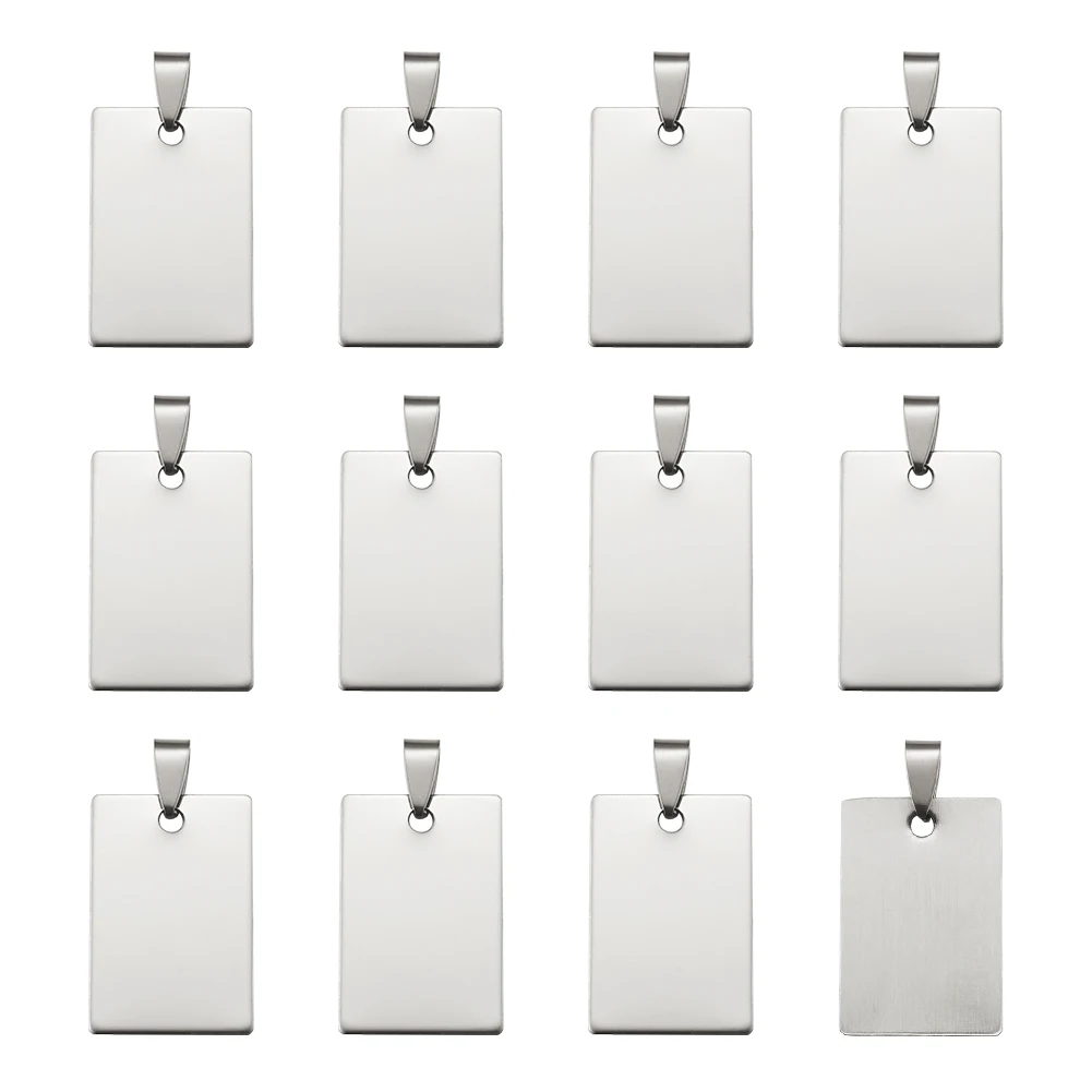 50pcs 201 Stainless Steel Rectangle Blank Stamping Tag Pendants with Snap on Bail Supplies for DIY Jewelry Necklace Making