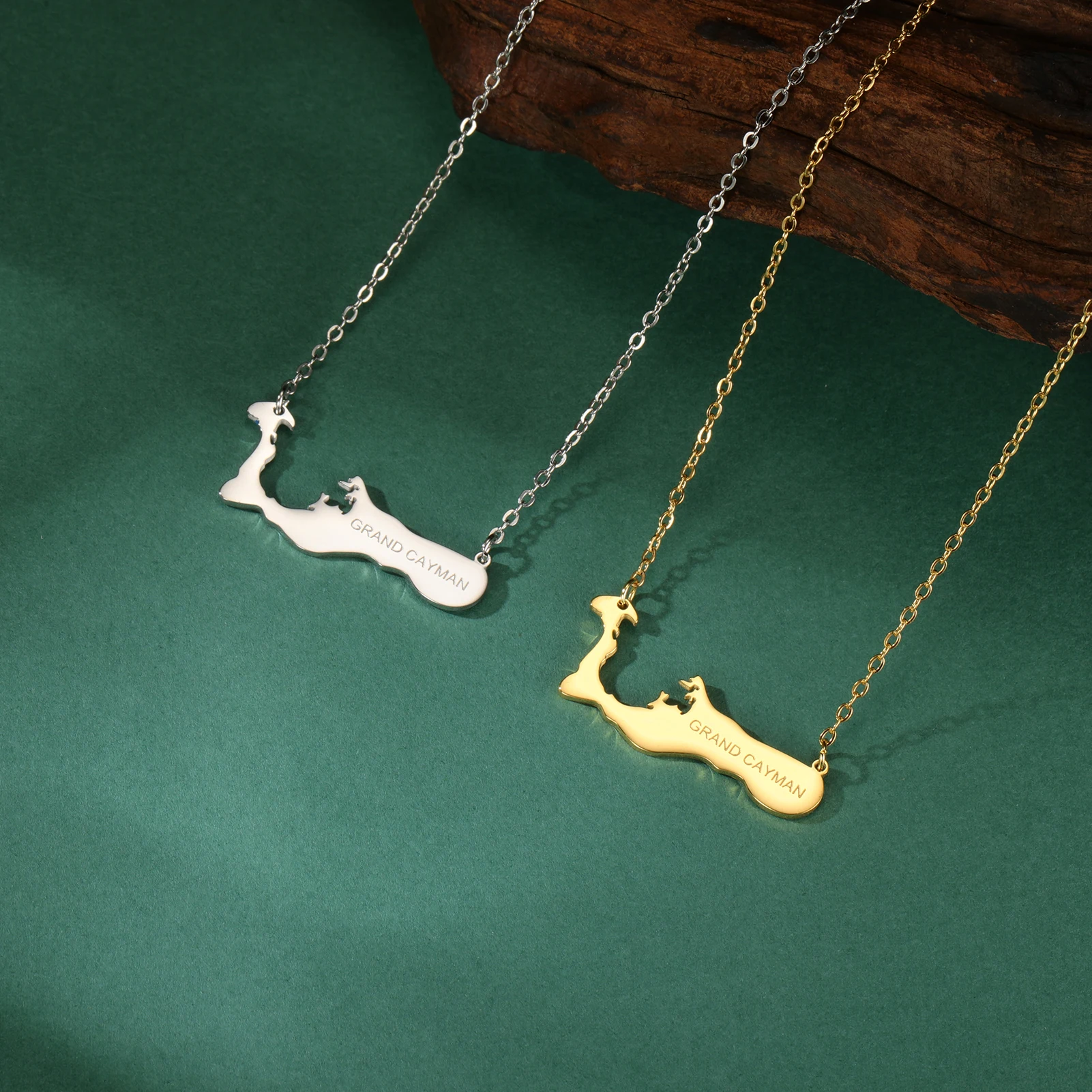 Dreamtimes GRAND CAYMAN Map Necklace Pendant Stainless Steel Chain Island Country Leisure Vacation Jewelry Gift