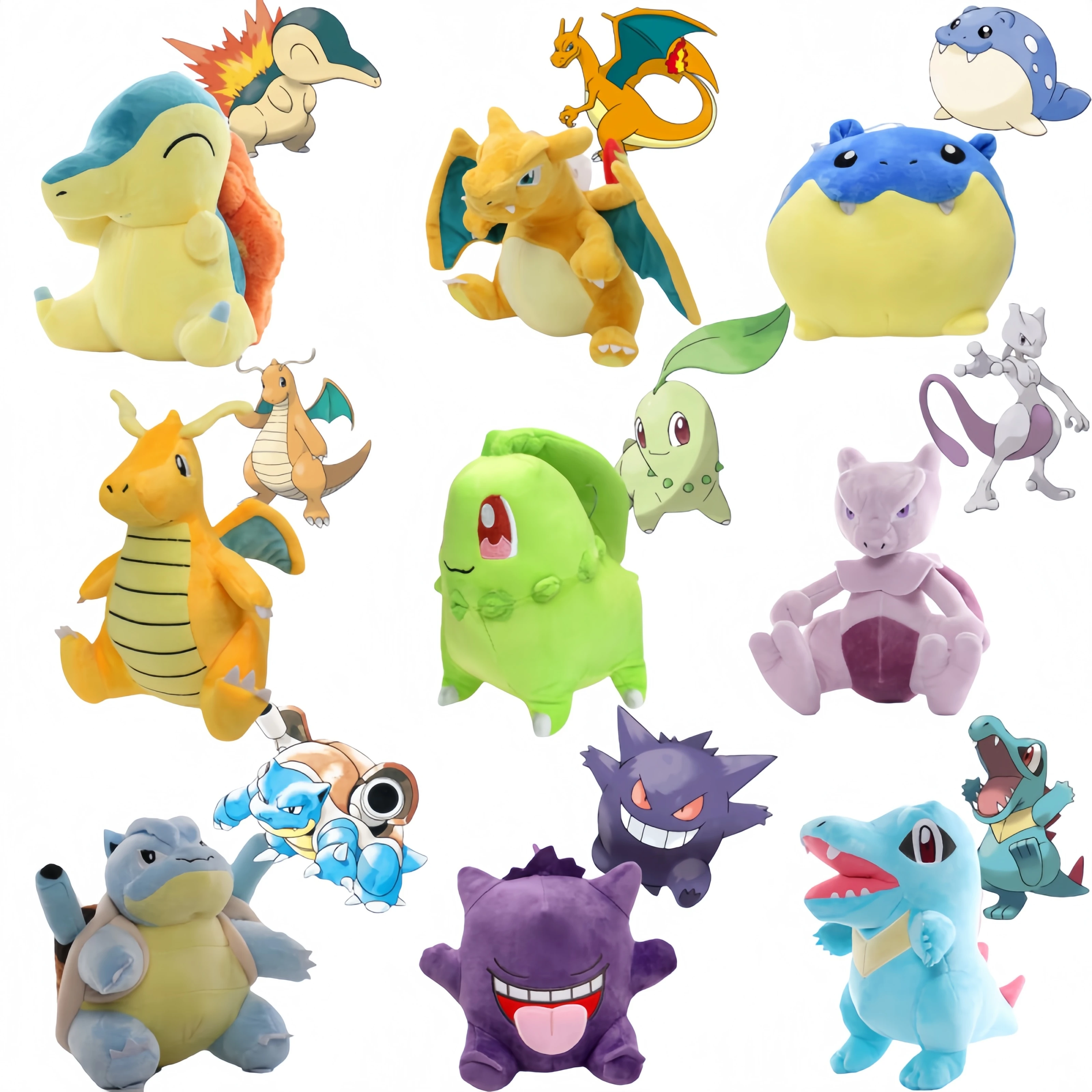 Pokemon Peluche Pikachu Chikorita Bulbasaur Peluche Charizard Blastoise Lapras Totodile Giocattoli Gengar Dragonite Spheal Bambola di pezza