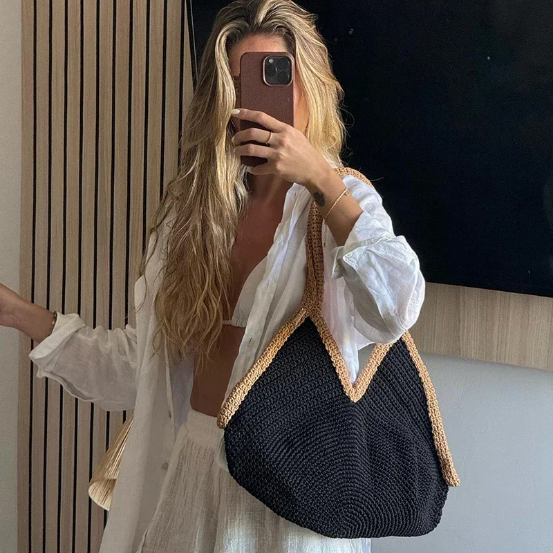 Sommer Neue Handgewebte Handtasche Große Kapazität Strand Urlaub Schultertasche Mode Vielseitige Damen Sandtasche Strohtasche – Detail 7