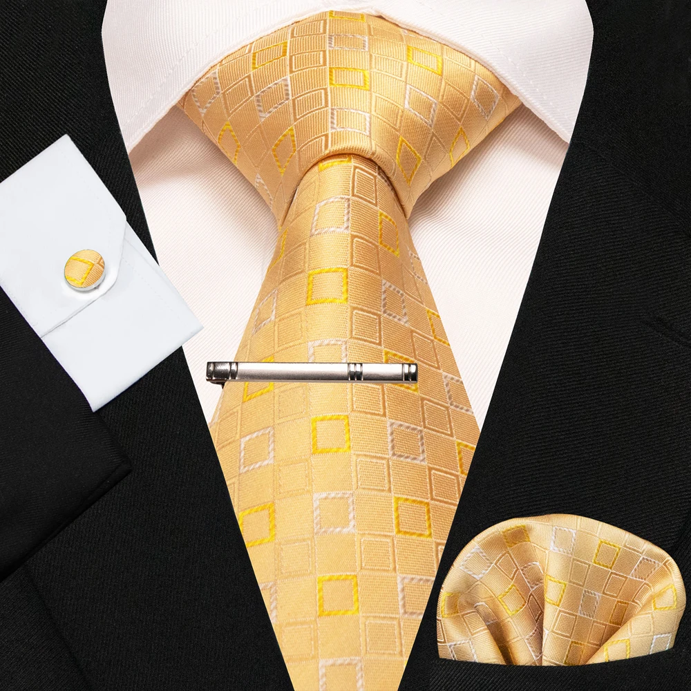 8cm Seidenkrawatten für Herren, grün-schwarze Krawatten, kariert, gestreift, Krawatten-Set mit Einstecktuch, Manschettenknöpfen und Krawattenklammern, für Hochzeit, Business, Party. – Detail 35