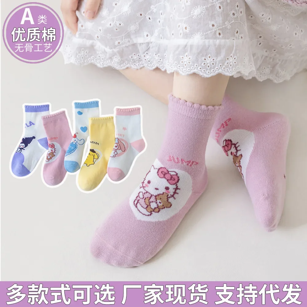 5pcs Sweet Cinnamoroll My Melody Anime Kawaii MINISO Ins Fashion Warm Socks Cute Kuromi Cotton Stocking Lovely Gifts for Girls