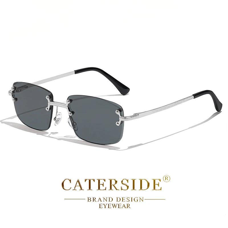 CATERSIDE Metal Rimless Frame Gradient Men\'s Sunglasses Punk Luxury Women Eyewear Small Rectangle Sun Glasses for UV400 Driving