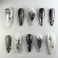 24pcs Black Cat's Eye Press on Nails Finished Ins Wearable False Nail Sets Love Design Stick on Nails Stilettos Fake Nail Tips