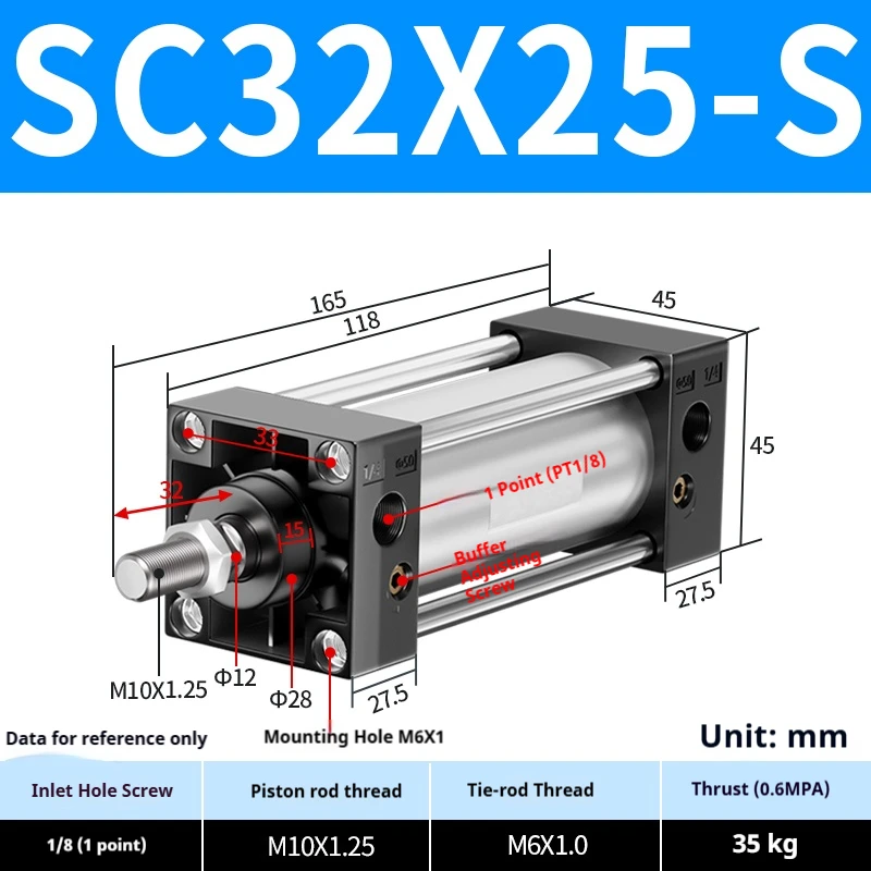 

Пневматический воздушный цилиндр серии SC, диаметр цилиндра 32-160 мм, ход 25-1000 мм, алюминиевый сплав двойного действия