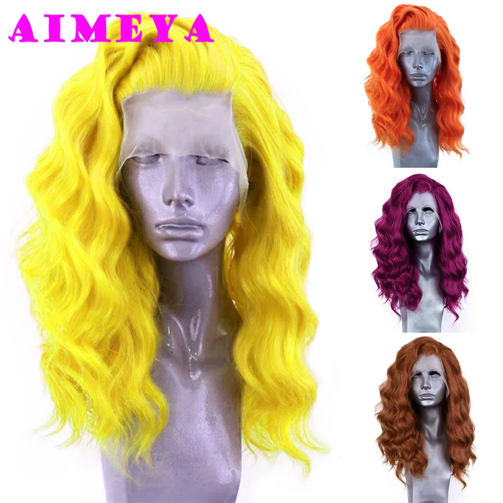 AIMEYA Synthetic Lace Front Wig  Fashion Wigs for Women Heat Resistant Synthetic Hair Daily Use Cosplay Yellow Wig