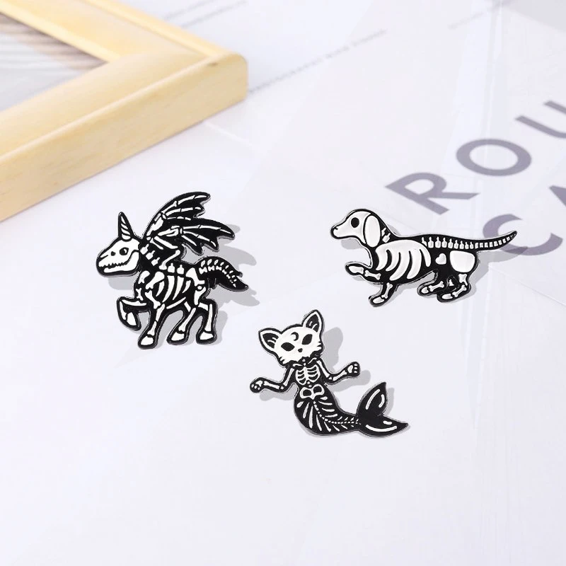 Witch Cat Mermaid Dinosaur Pin Goth Animals Lapel Pins Badges Punk Jewelry Yin Yang Cat Enamel Brooch Hugging Kitties