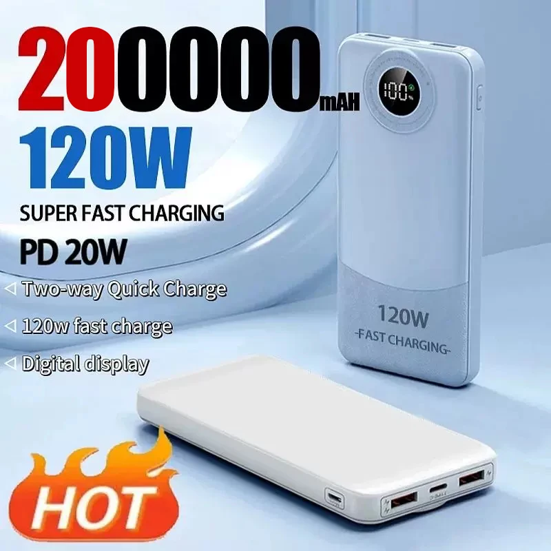 200000mAh Power Bank 120W Super Fast Charging Ultralarge Capacity Portable Charger Type-C External Battery For iPhone 2025 New