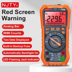 NJTY T58B 1000V Digital Multimeter Stand Type Smart Backlit Screen and LED Light JACK Indicator 9999 Counts  Dual Data Displayed