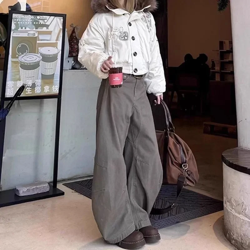 Mode Vintage Stijl Hoge Taille Kameel Jeans Broek Lente Mode Dames Baggy Y2K Wijde Pijpen Denim Broek Vrouwelijke Kleding