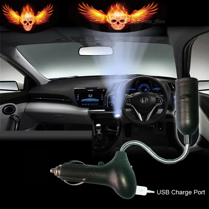 

Flaming Skull Angel Wings Logo LED Atmosphere Light Car Cigarette Dome Roof Laser Projector Decorative Ghost Shadow