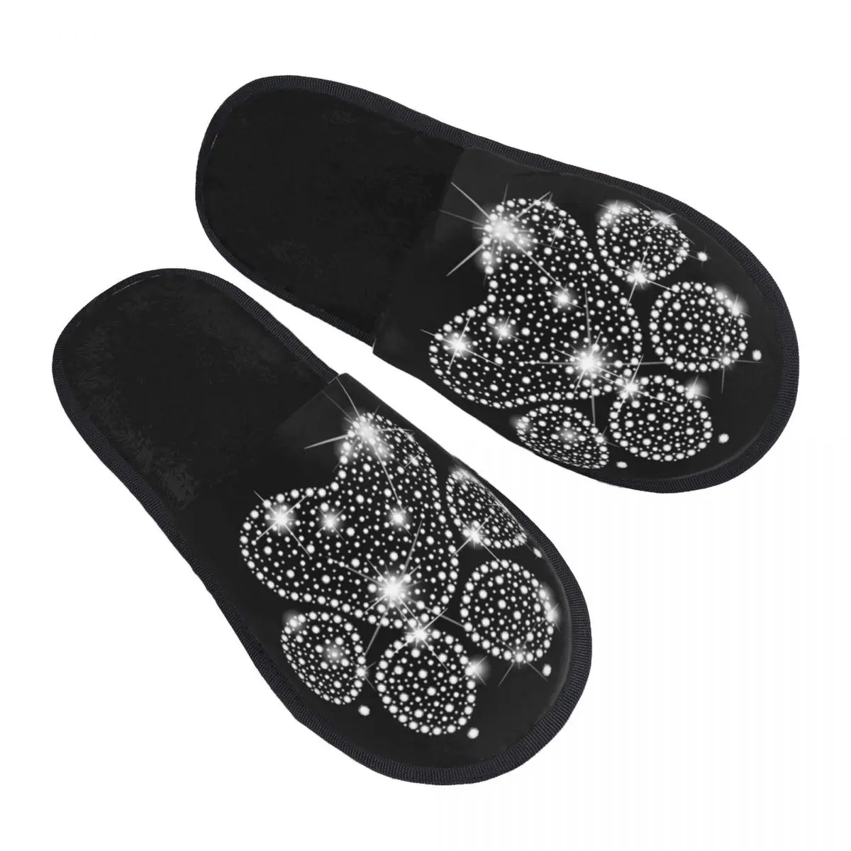 Custom Luxury Rhinestone Dog Paw Guest Slippers for Bathroom Women Crystal Diamond House Slipper