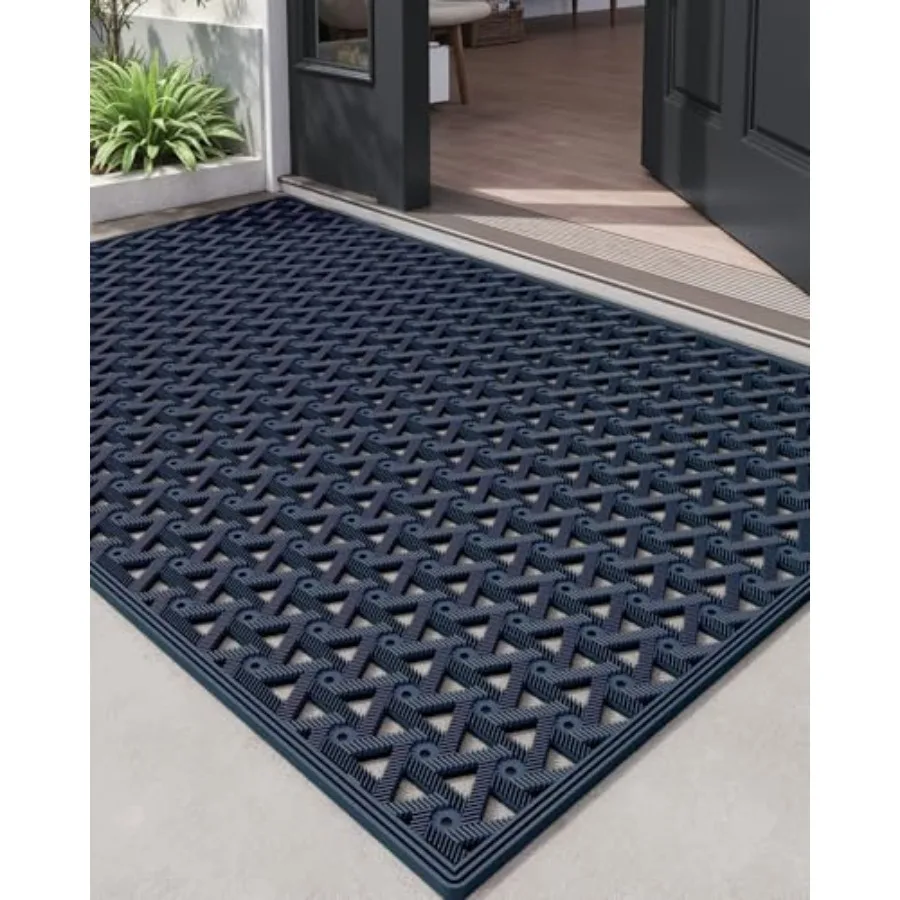 Front Door Mat Outside Entrance Rubber 32x48, Welcome Floor Doormat Heavy Duty Non Slip, Dirt Trapper Waterproof Exterior Entry