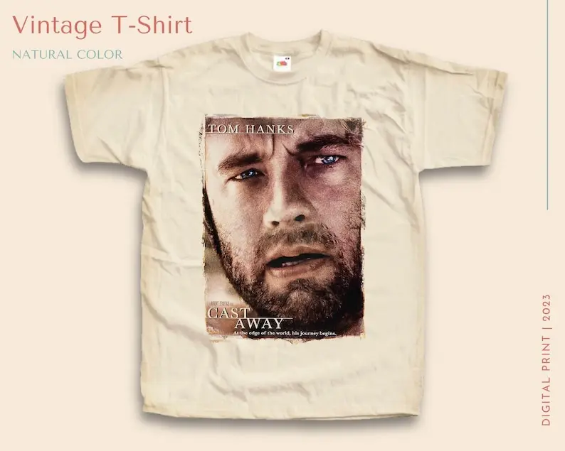 Vintage TShirt Cast Away NATURAL color Men Woman Unisex T-Shirt Digital Print Sizes