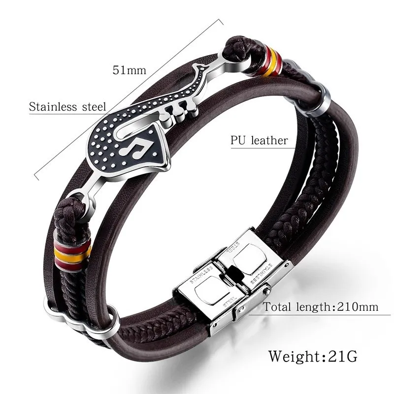 Trendy Personality Saxophone Music Bracelets for Men Leather Woven Note Multi-Layer Bracelet Student Men\'s Accessory Bracelet