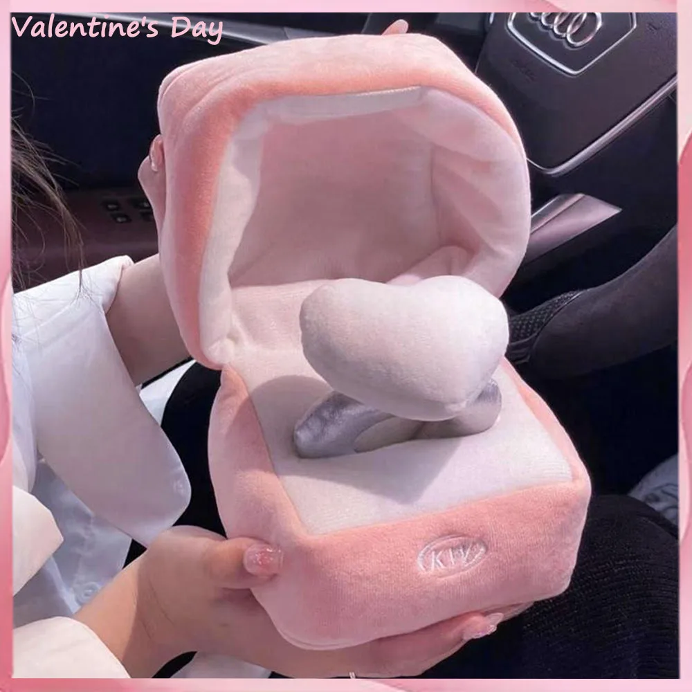 Cute Ring Box Plush Toy Heart Shape Diamond Ring Case Couple Mysterious Surprise Box Memory Wedding Valentine\'s Day Gift Present