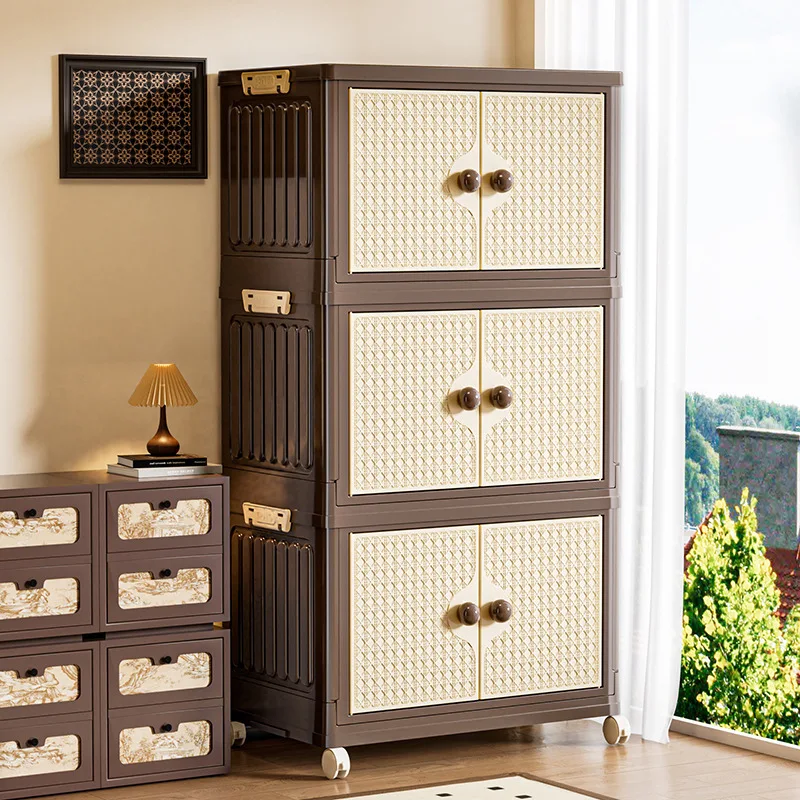 Vintage Foldable Clothes Storage 5 Drawer Dresser No Assembly Large Capacity Bedroom Wardrobe Organizer Space Saving Plastic