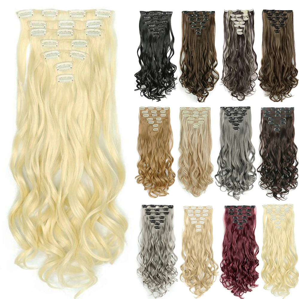 

Soowee Curly Synthetic Hair Clip in Hair Extensions Full Head Hair Pieces for Women Postiche Natural Hair 613 Blonde