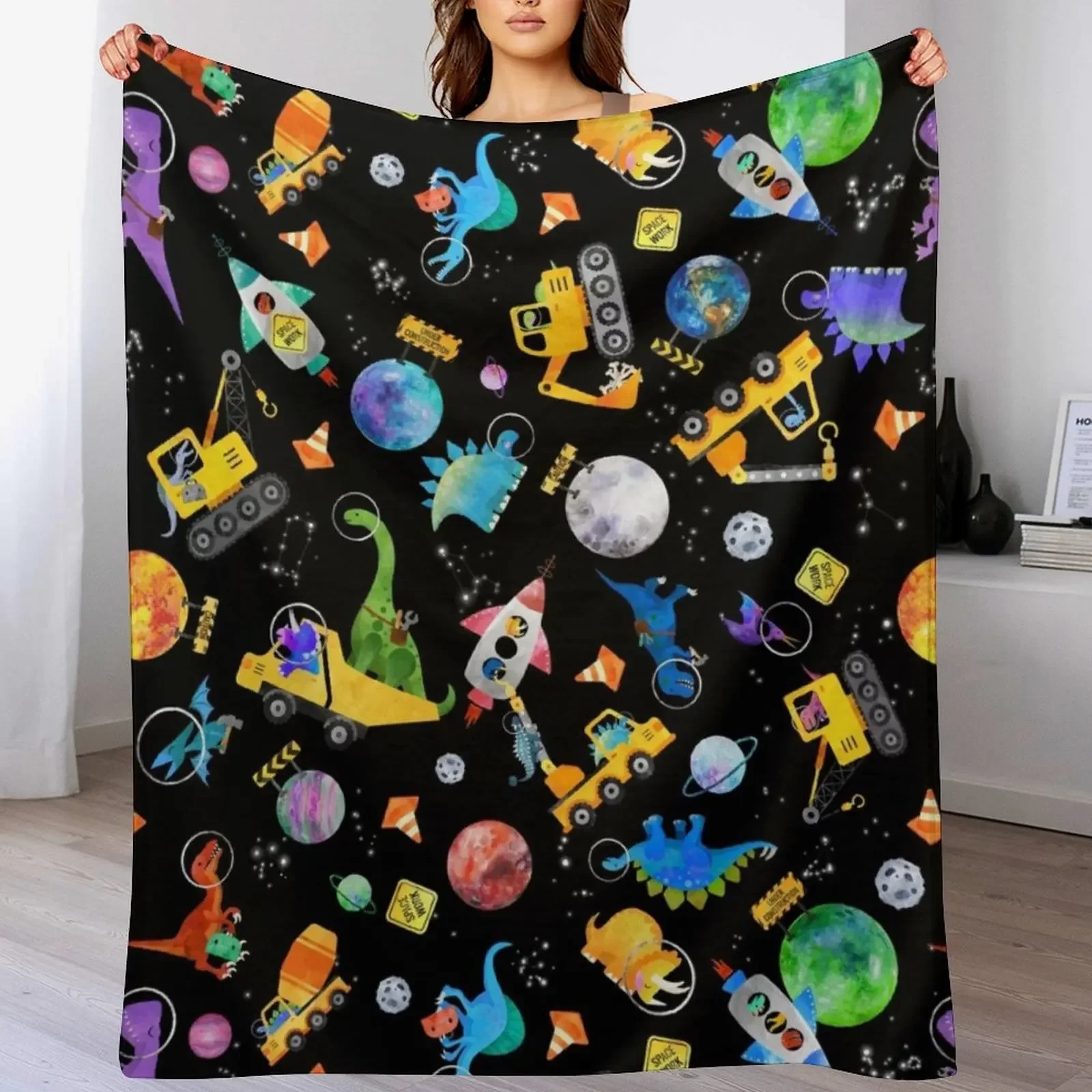 

Dinosaur Space Crew Construction Vehicles Throw Blanket Sofas Luxury Designer valentine gift ideas Blankets