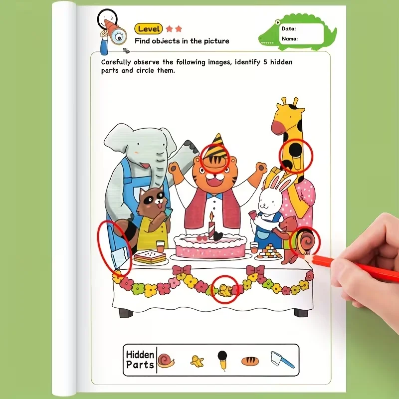 

32-Page Interactive Hidden Objects Book for - Fun Activity to Enhance Focus & Color Awareness, Improve Writing Skills