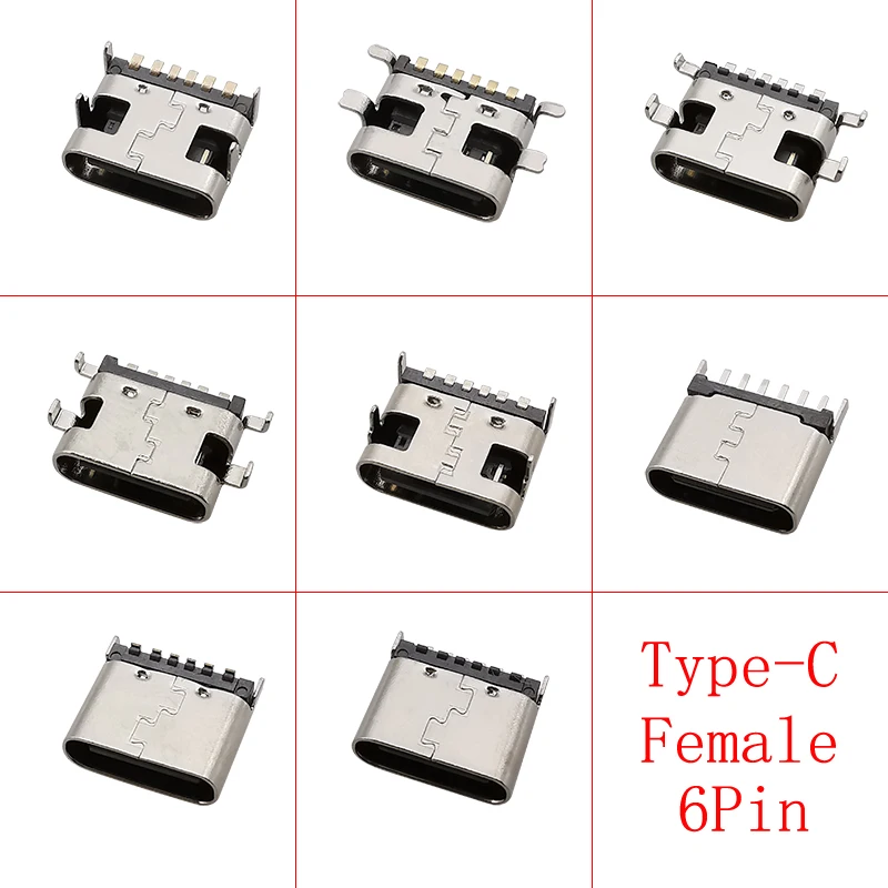 10 pz USB tipo C femmina 6 Pin connettore porta di ricarica SMD SMT PCB saldatura riparazione fai da te Jack di ricarica 6 Pin USB-C adattatore presa