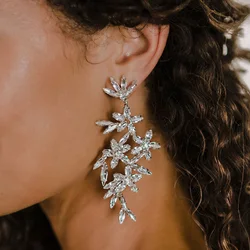 Stonefans Luxury Leaf Crystal Dangle Earrings Jewelry for Women 2024 Fashion Branch Earrings Bridal Wedding Ear Jewelry Gift