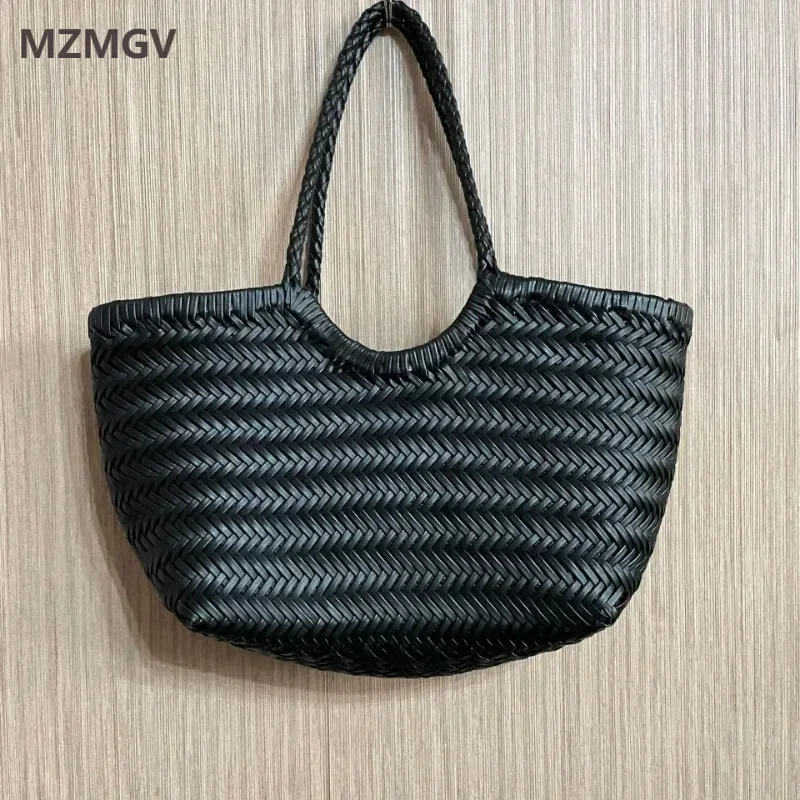 Retro Echtes Leder Weben Hochwertige Handtasche Luxus Designer Rindsleder Damen Urlaub Reise Strand