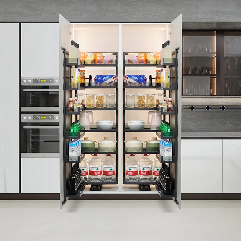 cabinet pull basket kitchen cabinet, high and deep meal side seasoning basket snack storage cabinet storage door linkage basket