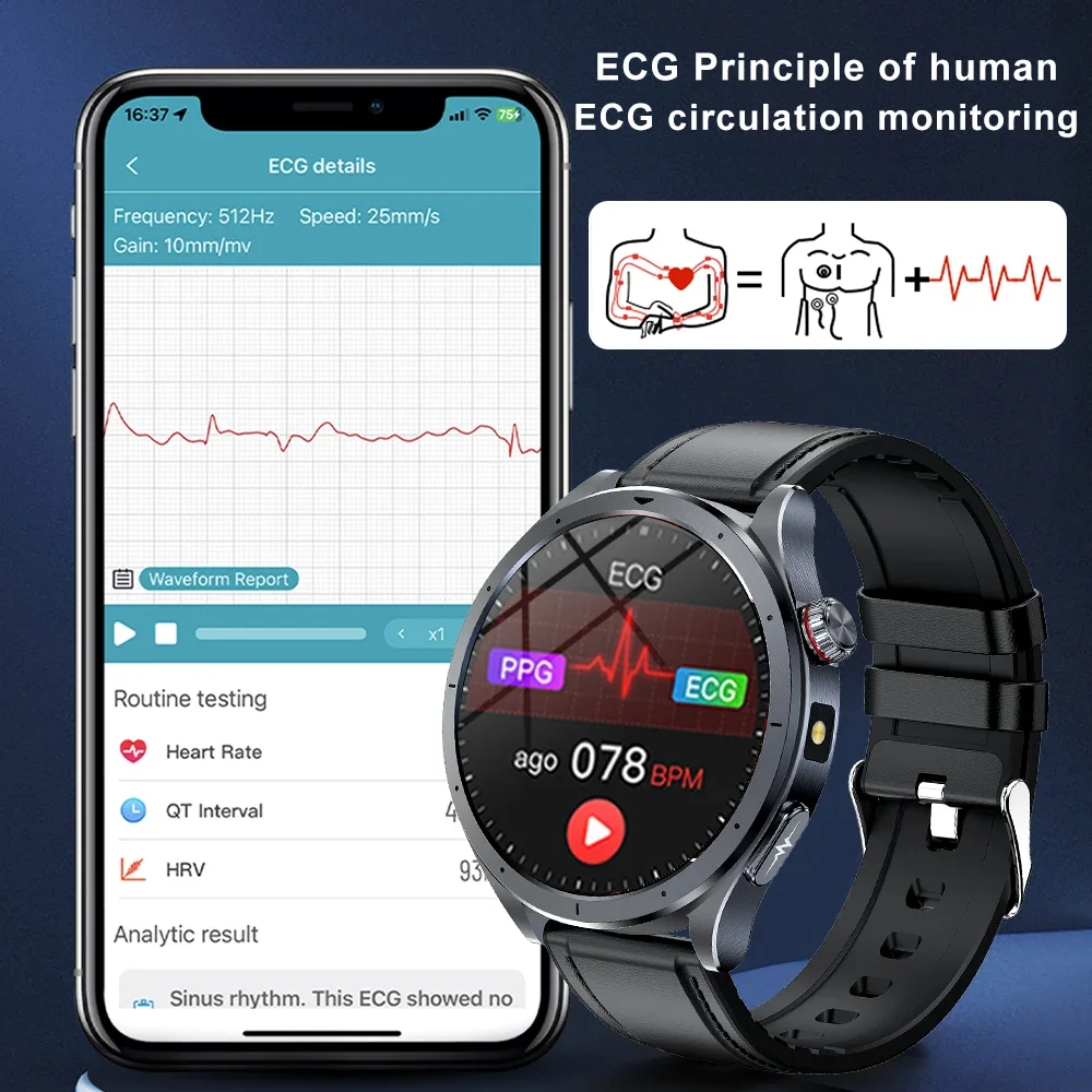 2025 New Health detection ECG+PPG Uric Acid Blood Oxygen Body Analysis Smart Watch Clock Bluetooth BT Call Smart Watch Men