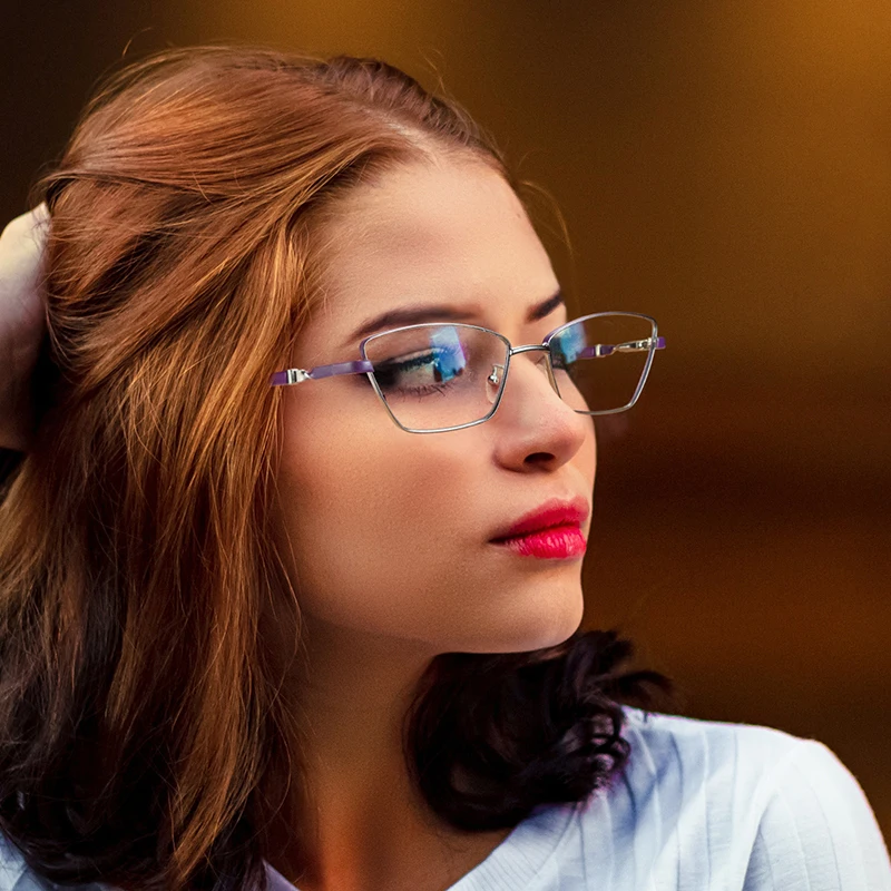 VCKA Anti Blue Light Small Square Myopia Glasses Frame Alloy Women Optics Prescription Discoloration Fashion Eyewear -0.50 TO-10