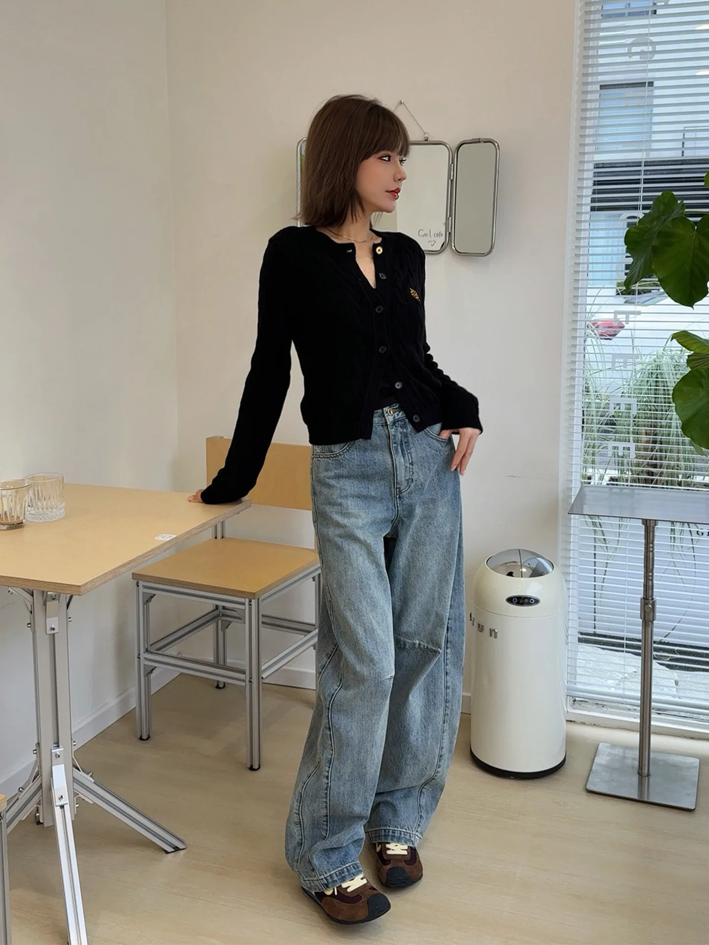 

Джинсы ASBR American Sle Vintage с высокой талией, хлопковые, повседневные, свободного кроя, без стрейча, приятные к коже, дышащие