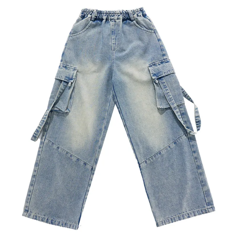 Kids K-pop Star Sequin Crop Top Cargo Pants Children Street Dance Suit Girls Hip Hop Streetwear Jazz Girl Group Clothes Sets