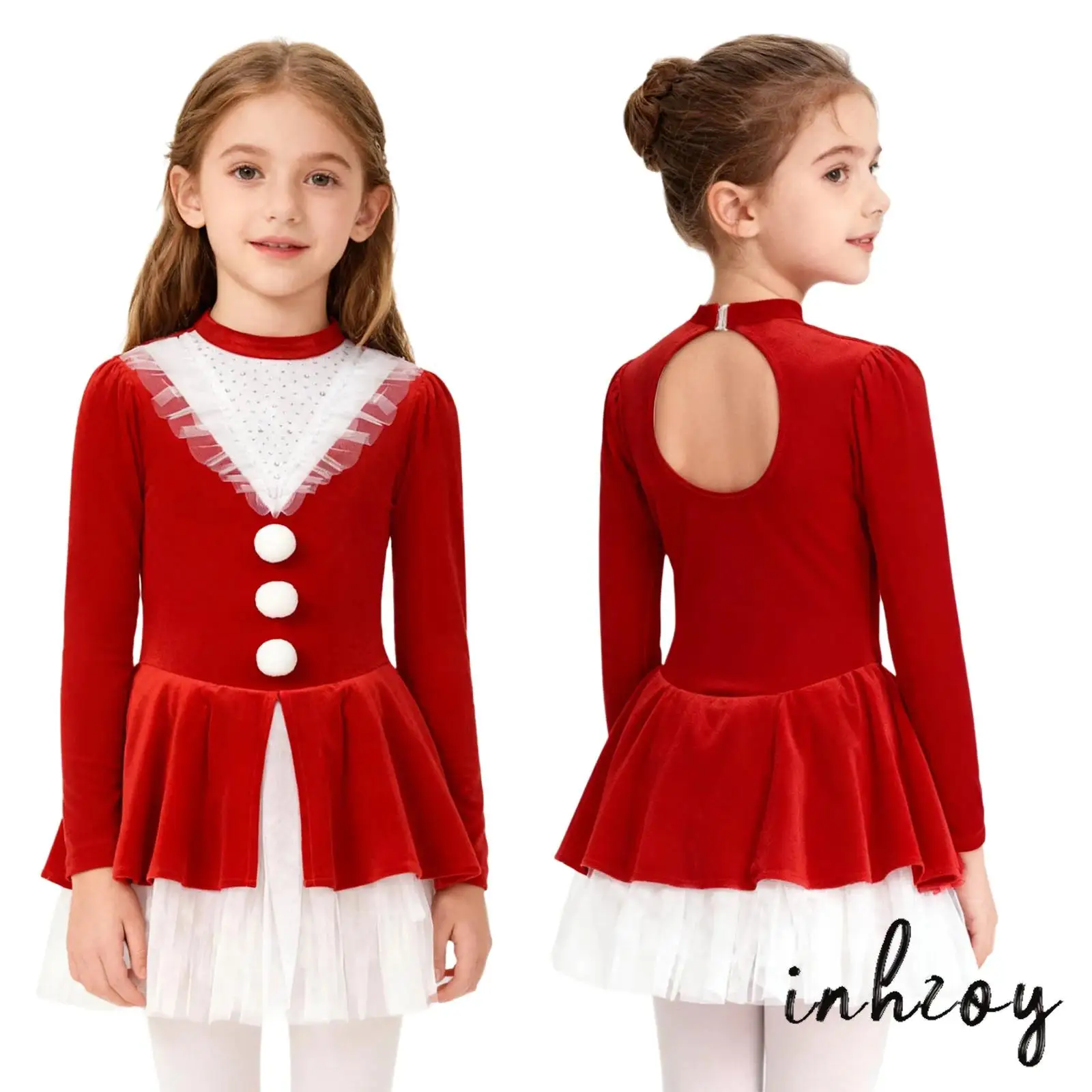 فستان عيد الميلاد الأنيق للفتيات الصغيرات مع أحجار الراين المتلألئة وتصميم فتحة خلفية فستان الأميرة لعيد الميلاد #1