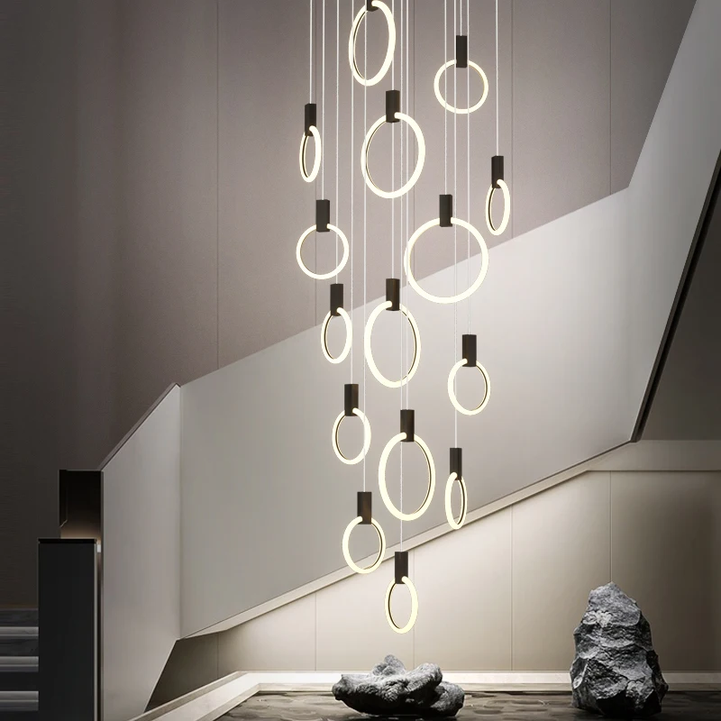 Designer lighting stair chandelier modern LED indoor lighting kitchen lamps creative compound building long line Chandelier