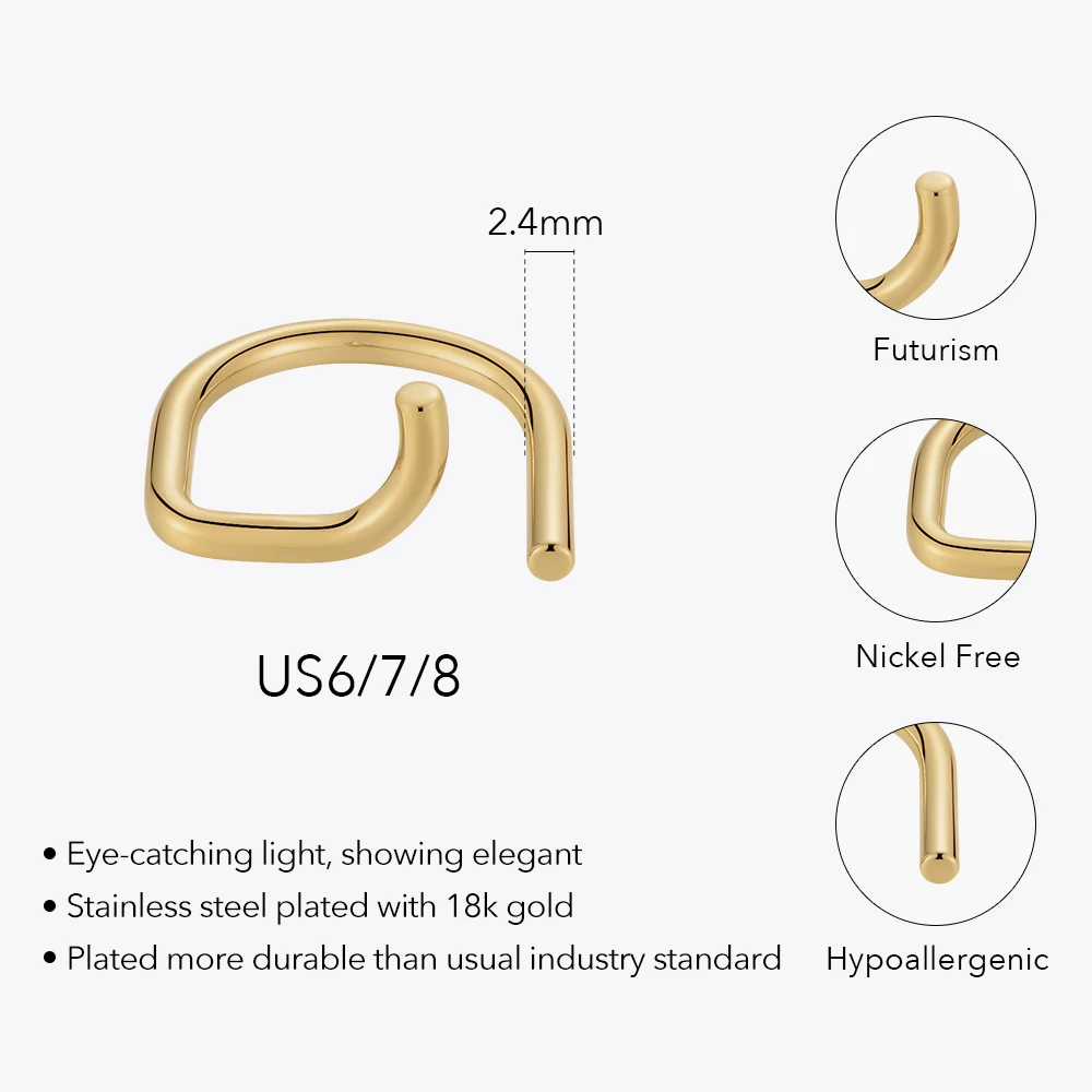 ENFASHION Anollis New Futuristic D- Ring For Women Dainty Stainless Steel Gold Color Fashion Jewelry Rings Graduation R214183