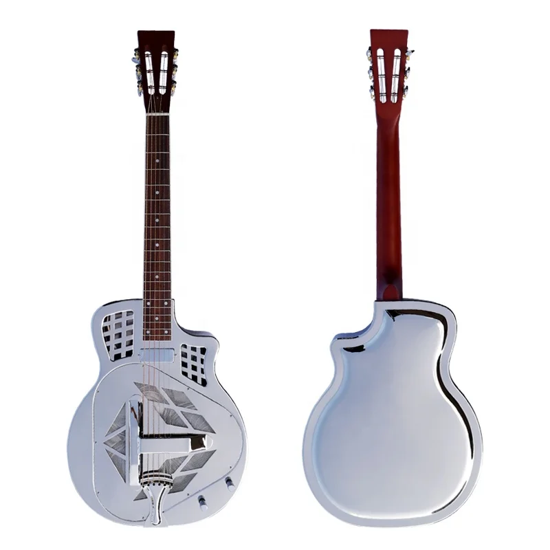 

Aiersi brand great sound Gloss Chrome plate bell Brass Cutaway electric tricone resonator guitar bluegrass stringed instrument