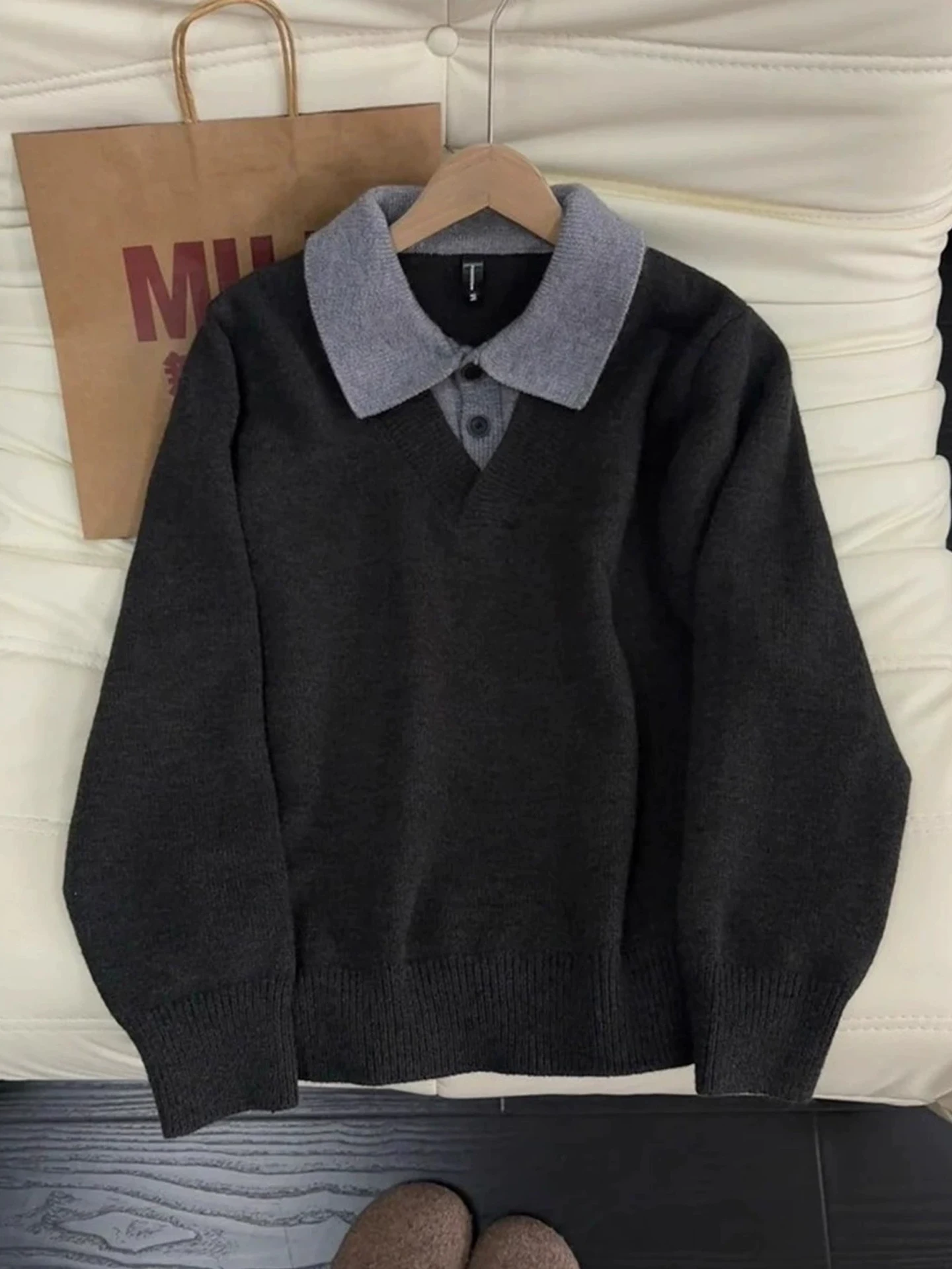 

Мужской вязаный свитер Deep ey Thiened Loose с эффектом двухслойности, высококачественный, для зимы, повседневная верхняя одежда