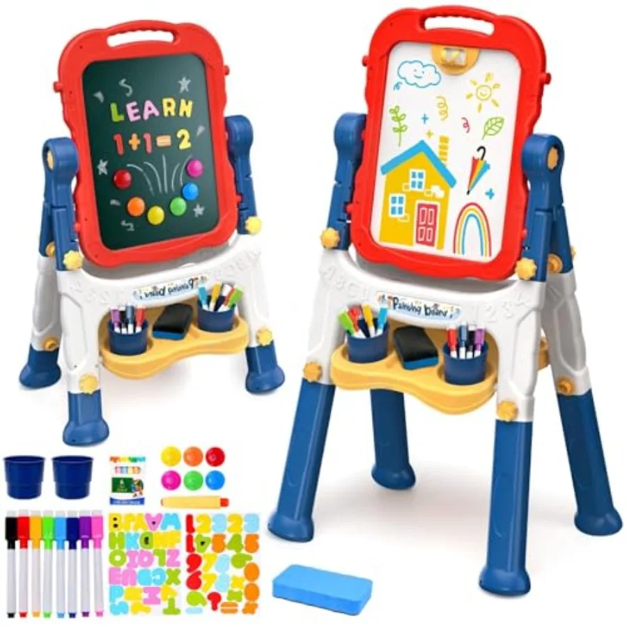 

Easel for Toddler Easel Double-Sided Chalk Board Kid White Board Kid Art Easel Art Easel Age 4-8 Christmas Gift RedandBlue