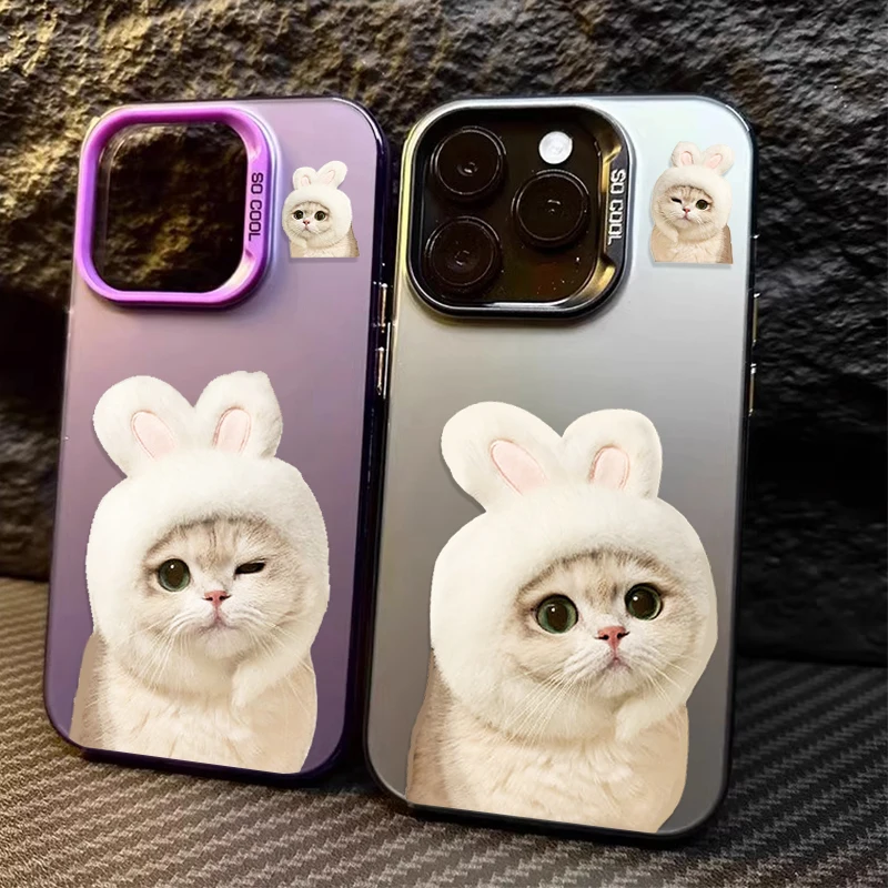 

Cute Rabbit Ear Cat Hard Case for Samsung Galaxy A55 A35 A25 A15 A05 A05S 5G A13 A23 A12 A22 A32 A52 A52S A72 A51 A71 4G Cover