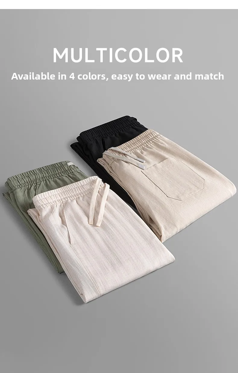 Bestseller Herren Leinen-Lyocell-Hose Sommer Dünn Weich Atmungsaktiv Lässig Cool Gerade Einfache Lange Hose Schwarz Outdoor Alltag – Detail 13
