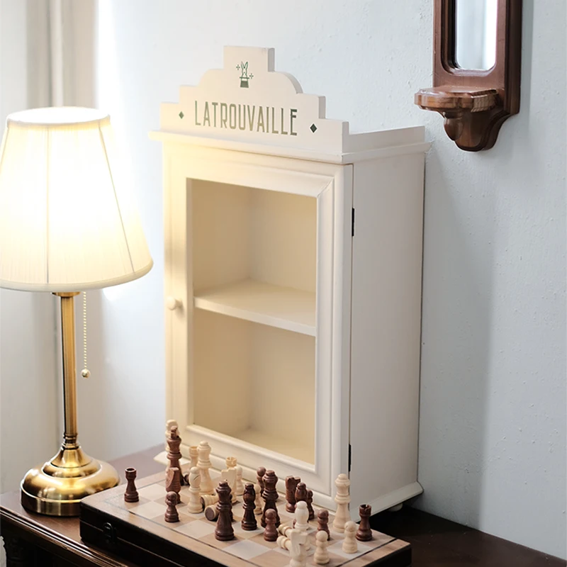 

French Vanilla Glass Display Cabinet for Dolls & Collectibles Dust-Proof Curio Showcase with Doors Cream Aesthetic Anime Figures