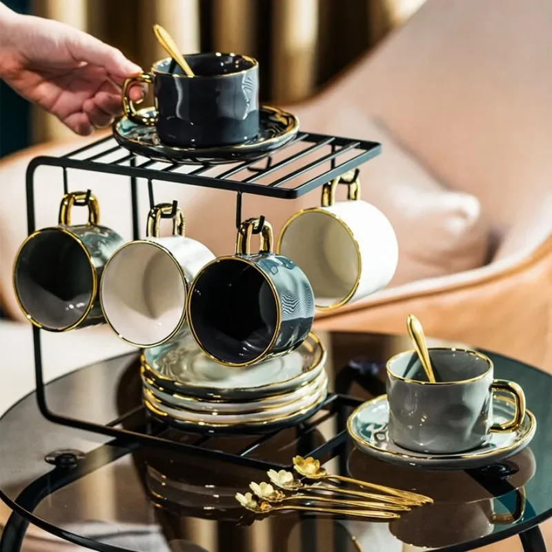 Light luxury coffee cup set, high-end European afternoon tea coffee cup, high-value golden cup and saucer gift box.
