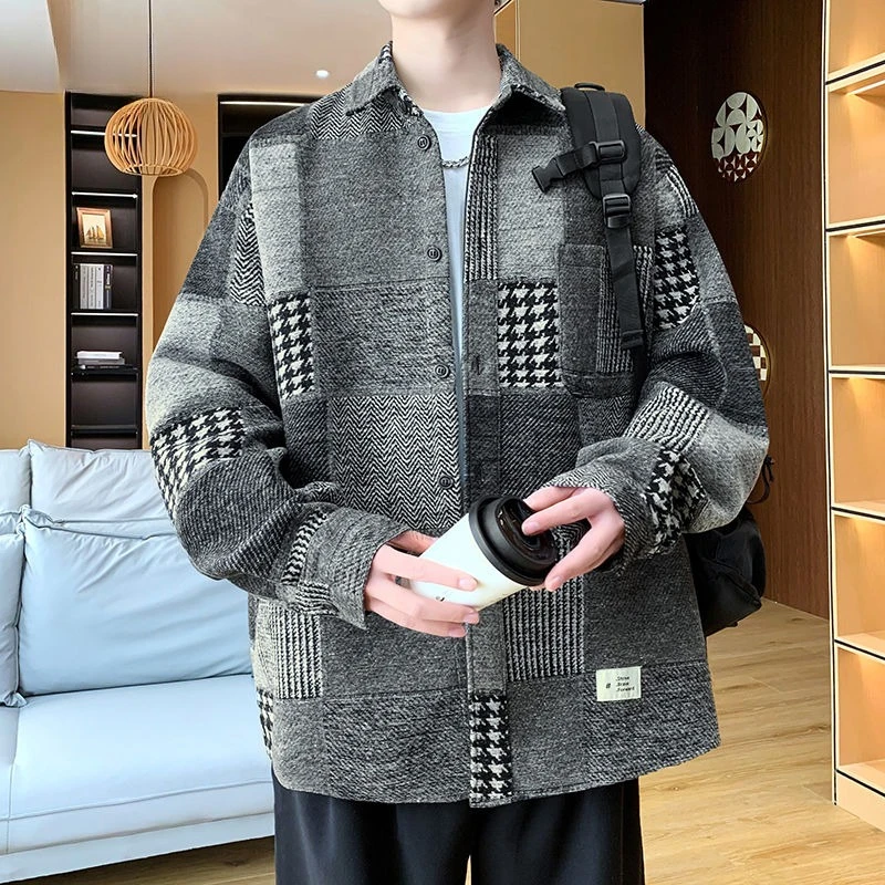 Men's Autumn Spring Top Coat Shirt Plaid Retro Simple Comfortable Loose Casual Design Fashion Advanced Niche Versatile Skinny