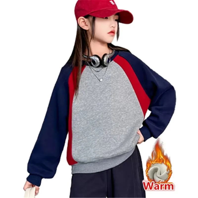 

Kids Winter Warm Insulated Sweatshirt New Streetwear For Girl Thick Fleece Lined Patchwork Sweatershirt Child Corduroy Outerwear